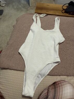 White Textured Women's Bodysuit - Scoop Neck